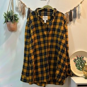 St. Johns bay navy gold plaid button up